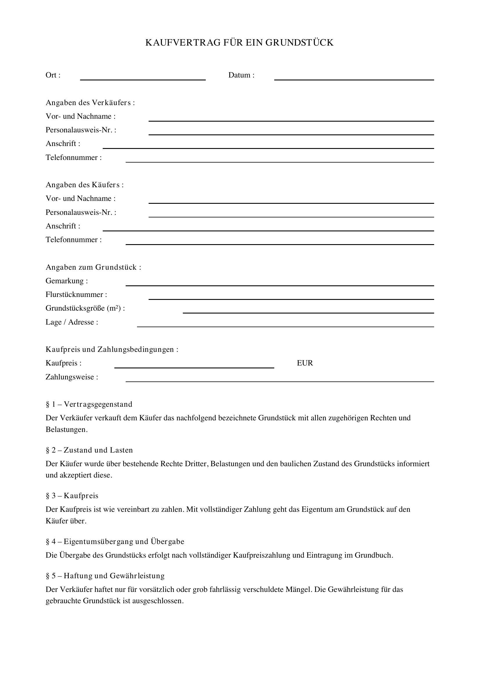 Kaufvertrag Grundstück Vorlage