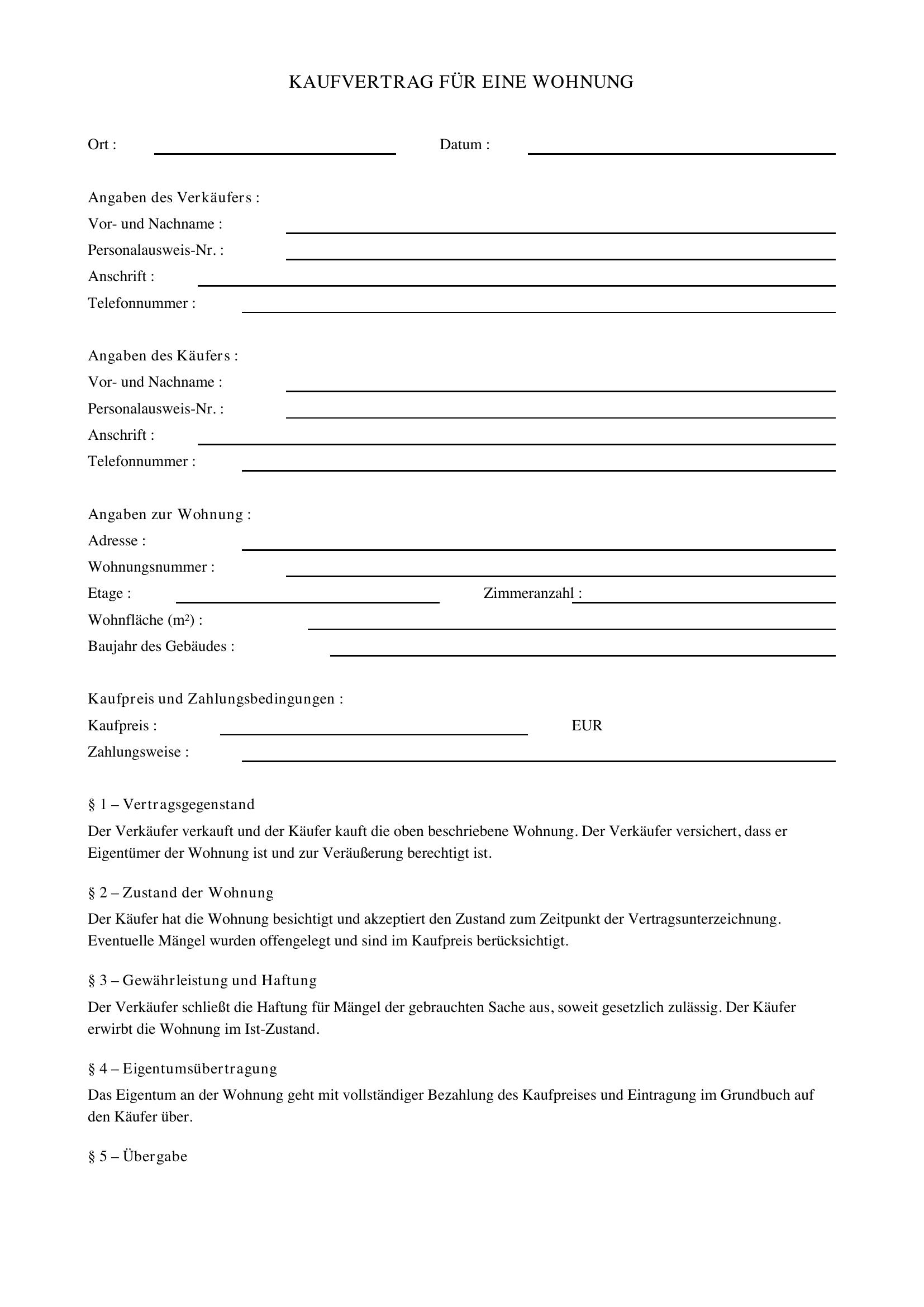 Kaufvertrag Wohnung Downloaden