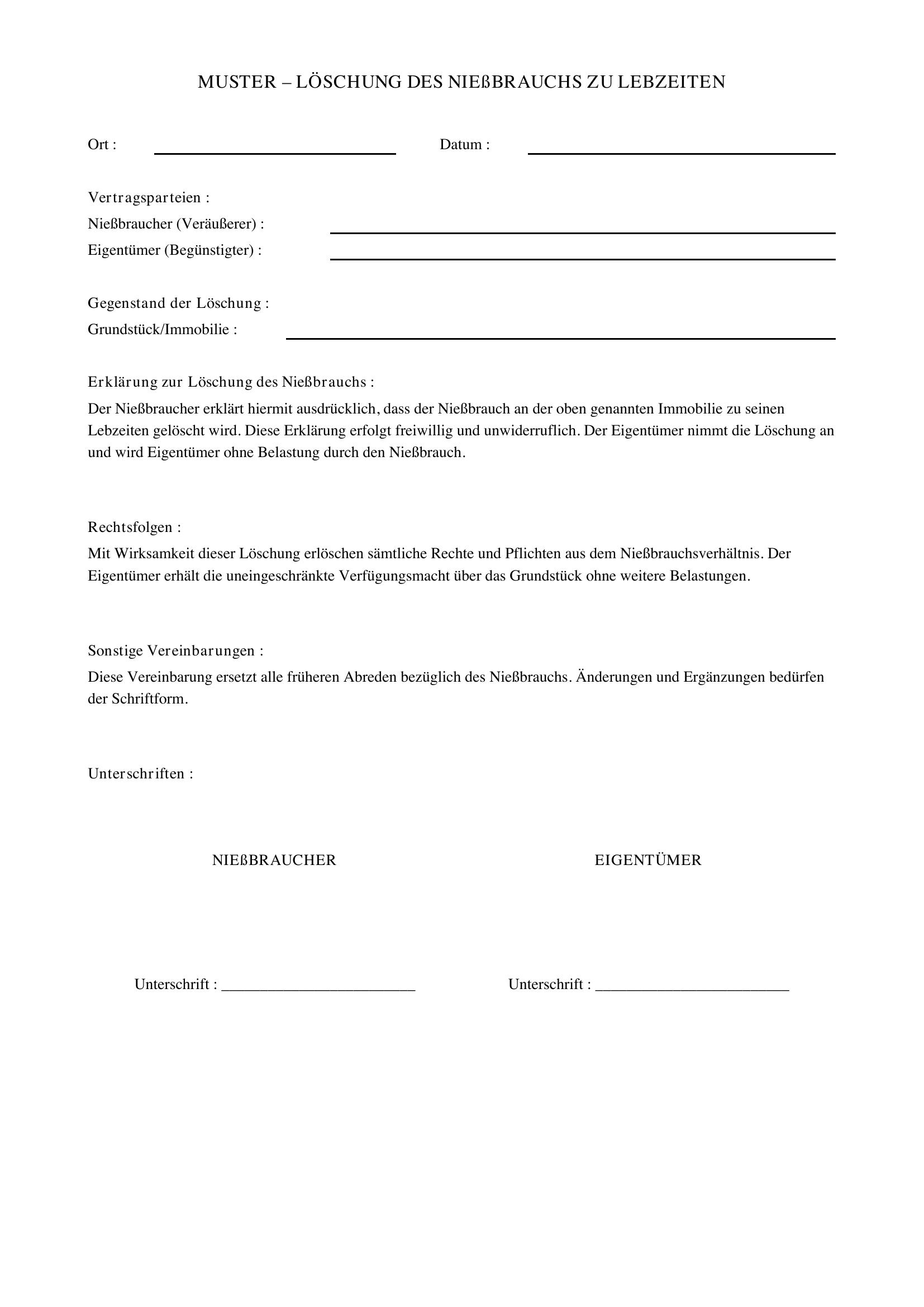 Löschung Nießbrauch Zu Lebzeiten Muster
