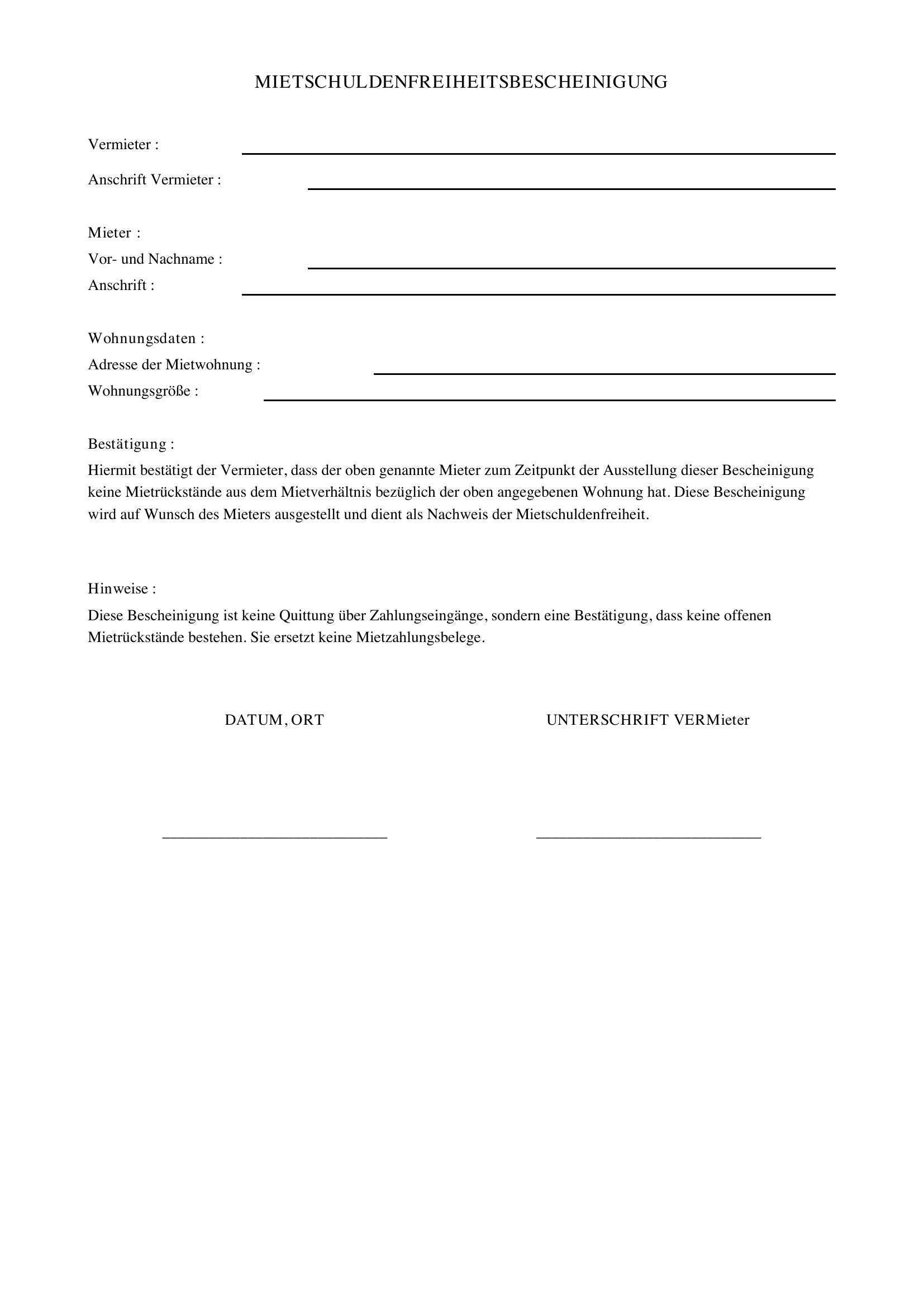 Mietschuldenfreiheitsbescheinigung Eltern Vordruck