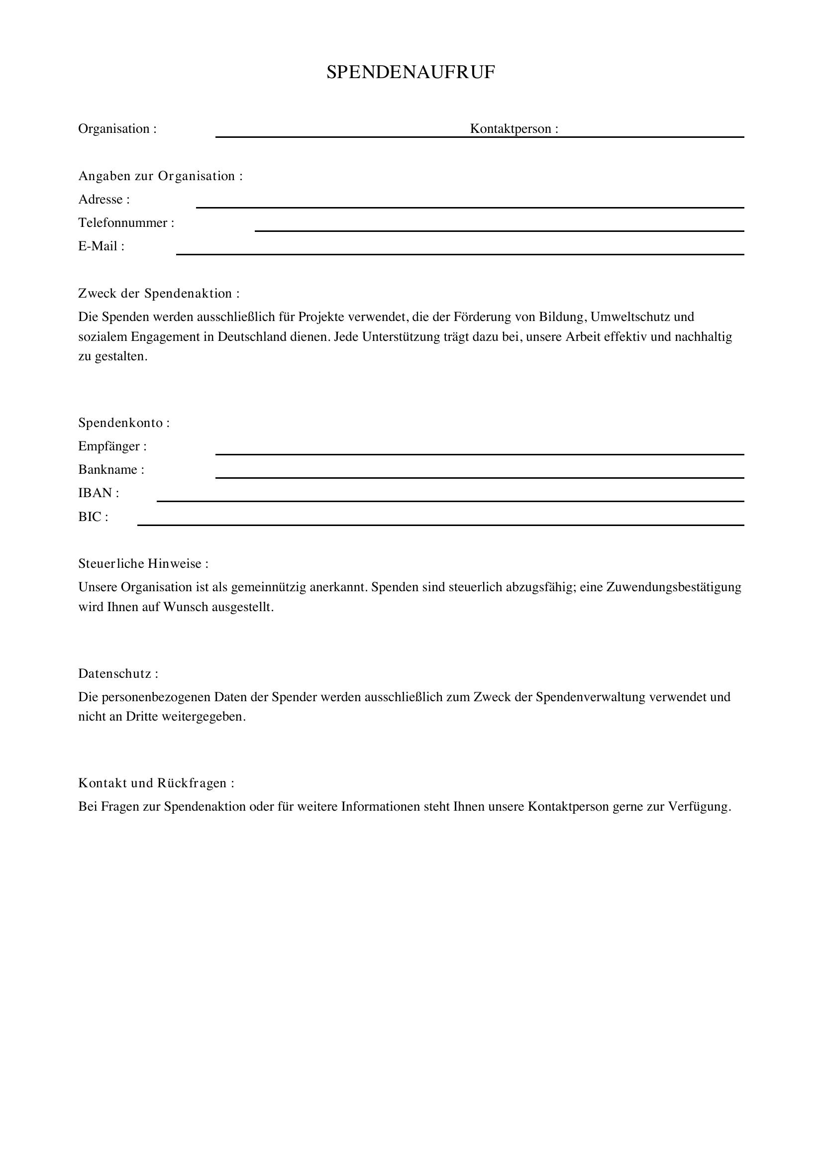 Spendenaufruf Vorlage